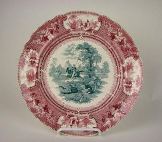   Staffordshire Transferware 2 Color Belzoni Hunting Plate Man on Horse