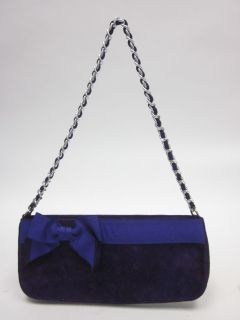 Beverly Feldman Purple Suede Bow Chain Strap Shoulder Evening Handbag 