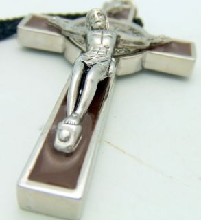 MRT St Benedict Medal Pectoral Crucifix Catholic Cross Silver Plate 