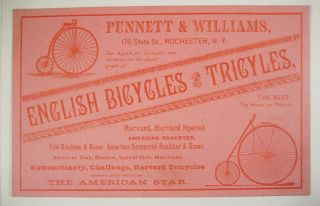 High Wheel Bicycle & Tricycle Trade Card   Nice Graphics, Rochester NY