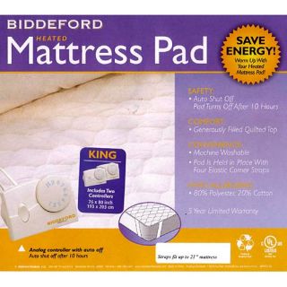 Biddeford King Quilted Electric Heated Mattress Pad