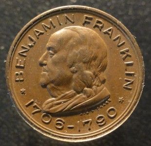 Benjamin Franklin Memorial Medal Pictorial Souvenir Medalet 19mm 