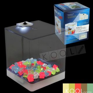 Betta Fish Aqua Box Tank Bowl Cube Kit Nano LED Light