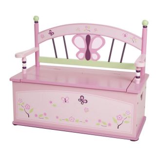 Sugar Plum Toy Box Bench Seat w Storage Girl Butterfly