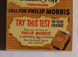 1940s Large Matchbook Call for Philip Morris Cigarettes Smoking Test 