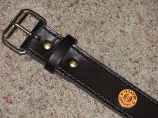 Custom Hand Made Leather Belt with 12 gauge brass conchos made in the 