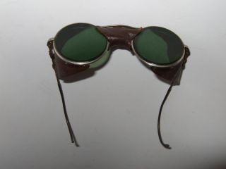 Vintage American Optical Steampunk AO D Sunglasses Goggles Leather 