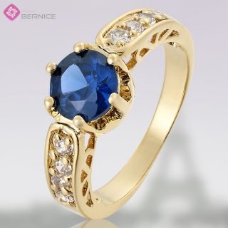 Lady Fashion Jewelry Blue Sapphire Yellow Gold Plated Ring Jewellery 