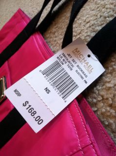 Michael Kors Brand Electric Pink Black Large Jet Set Tote Bag Womens 