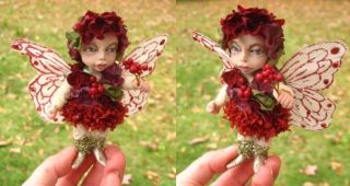 Berri OOAK Fairy w Birch House Fairies Art Doll Sculpture 3 75 
