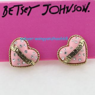Betsey Johnson Pink Solid love Heart Wish Box Ear Studs Earrings