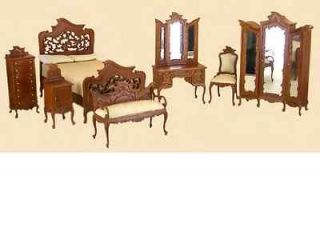   Dollhouse Miniature bedroom furniture set wood bed/armoire vanity New