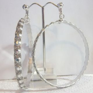   Cut Silver Glitter Large Hoop Earrings J228 Juicebox Jewels USA