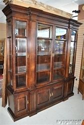 All Mahogany Breakfront Bookcase Lighted 4 Glass Door China Cabinet 