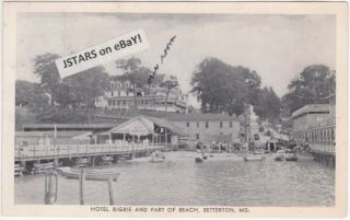 1942 betterton md hotel rigbie and part of beach postcard