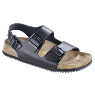 Birkenstock Milano Black Smooth Leather Supergrip Sandals Narrow Fit 