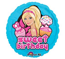 Blue Barbie Sweet Cupcake Happy Birthday 18 Mylar Foil Balloon Party 