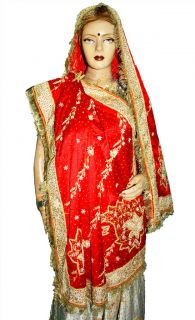 Vintage Pure Silk Zardozi Lehenga Bridal Indian Dupatta Sari Wedding 