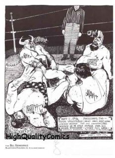 BILL SIENKIEWICZ signed Print, 1986, Wrestlers, VFN/NM