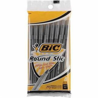 Bic Round Stic Ball Point Pens 8 Pack Black Ink Medium 1 0mm