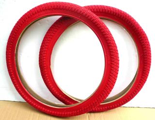 Pair of DURO 20x1.95 BMX FreeStyle Bike Bicycle Tires 75 psi Red