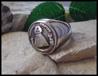 AJS © Cheops Pyramid Ring Masonic Eye Surgical Steel D7