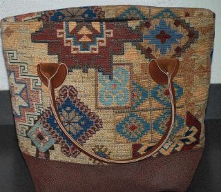 Big Indian Blanket Look Western Tapestry Leather Tote Purse USA 