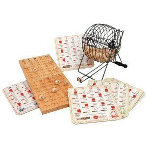 State Fair Wooden Bingo Set Slider Shutter Cards Wood Balls Cage Retro 