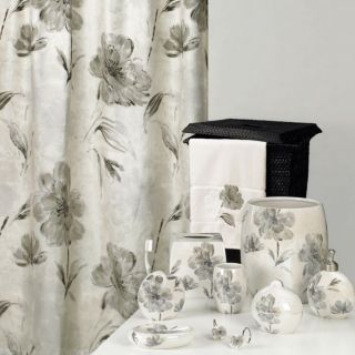New 13pc Black White Floral Shower Curtain Hooks Set