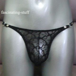 Sexy Mens Black Lace See Through Bikini G String Pouch Thong 