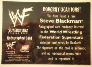 steve blackman 1998 wwe duocards autograph auto card nm