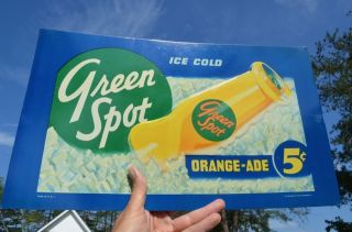 Vintage 1930s Green Spot  Orange Aid Soda Drink Sign w Bottle RARE 