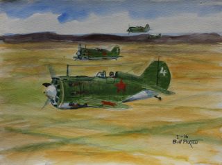 Bill Paxton 1930 2007 Maine Artist WWII Combat Plane Russian I 16 