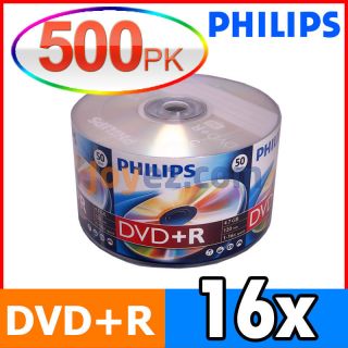 500 Philips Wholesale 16x Blank DVD R DVDR Disc 5 100