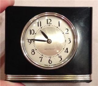 VINTAGE Westclox Black Square Desk Clock, Made in Canada, Rare, Small 