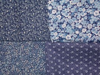 Estate Fabric Lot 4 Quilt Background Blender Flower Floral Blue White