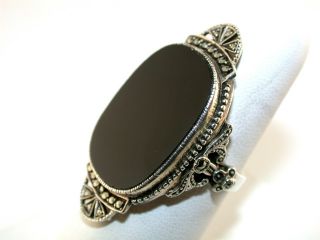 Designer Black Onyx Marcasite Sterling Silver Ring