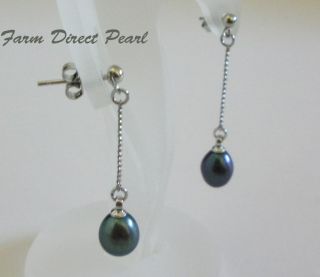 Genuine Cultured Freshwater Black Pearl Dangle Earrings