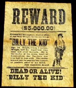 Billy The Kid Butch Cassidy Jesse and Frank James 3 Wanted Posters 