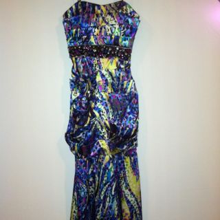 Blondie Nites Multi Color Strapless Long Gown Prom Dress Size Small S 