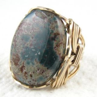 Bloodstone Heliotrope Cabochon Ring 14k Rolled Gold