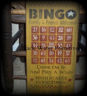 Primitive Mustard Bingo Sign Game Board Checkerboard Aged to 