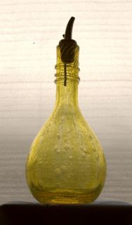 BIOT Oil Bottle Decanter Carafe Cruet Signed Art Glass Hand Blown 