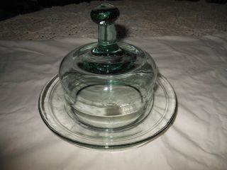 Vntg Blue Glass William Sonoma Covered Butter Cheese Dish Made In 