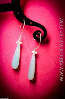 Long Aqua Blue Chalcedony Earrings Handcrafted Sterling Silver 
