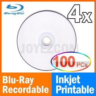 100 White Inkjet Printable BD R Blue Blu Ray Blank Disc