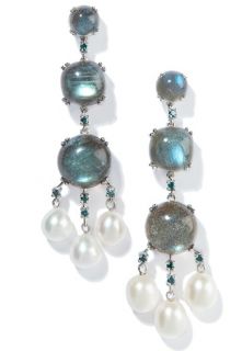   Brodie Blue Diamond Labradorite Pearl Silver Drop Earrings $349