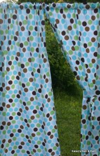 Blue Green Brown Large Polka Dots on White Curtains Drapery Set New 