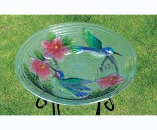 Evergreen Bird Bath Hummingbird Couple Glass Birdbath