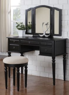 Vanity Make Up Mirror Table Dresser Set Black Finish